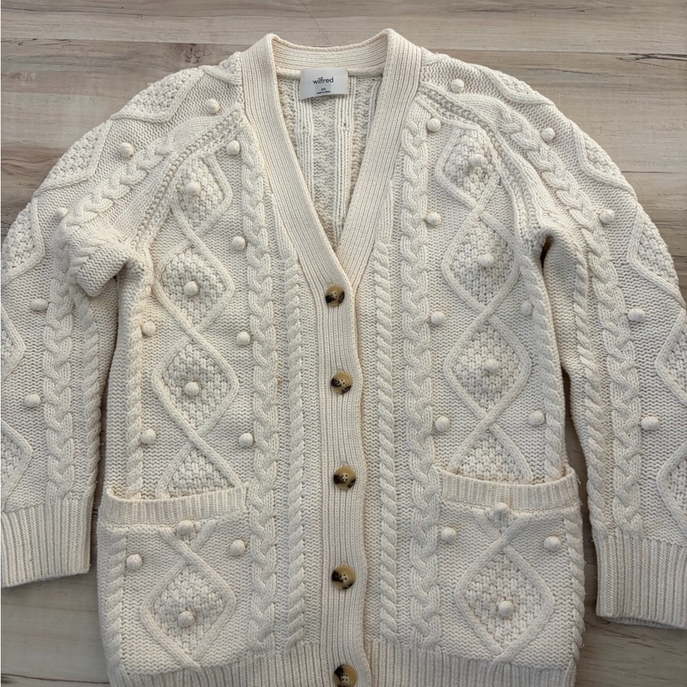 Wilfred Aritzia Ivory Textured Knit Cardigan 2XS